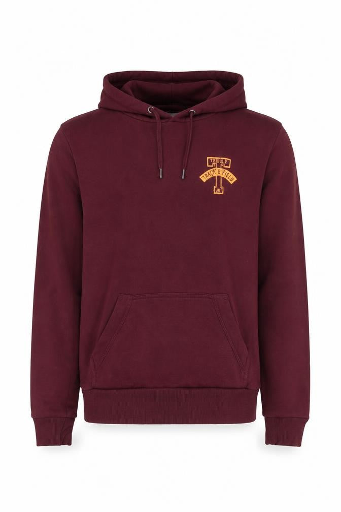 Front view of Next Men's Red Pullover Hoodie S, Logo Accent, Cotton