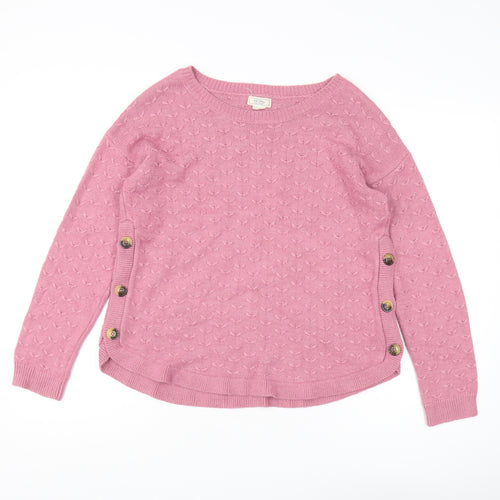 Fat Face Women's Pink Cotton Boat Neck Jumper, Size 12