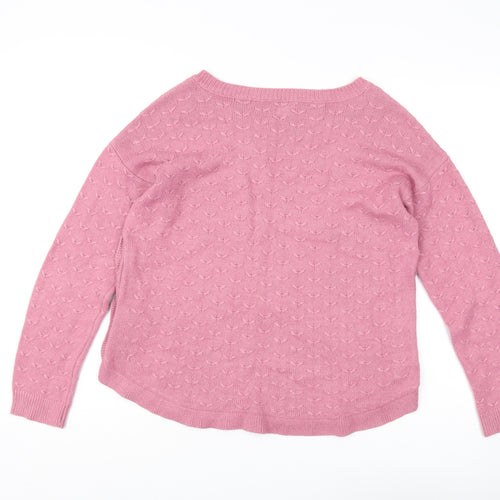 Fat Face Women's Pink Cotton Boat Neck Jumper, Size 12