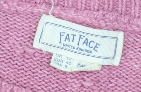 Fat Face Women's Pink Cotton Boat Neck Jumper, Size 12