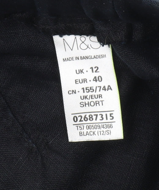 Marks and Spencer Linen Black Wide-Leg Trousers 12