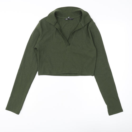Zara Women's Green Cropped Blouse, Size L
