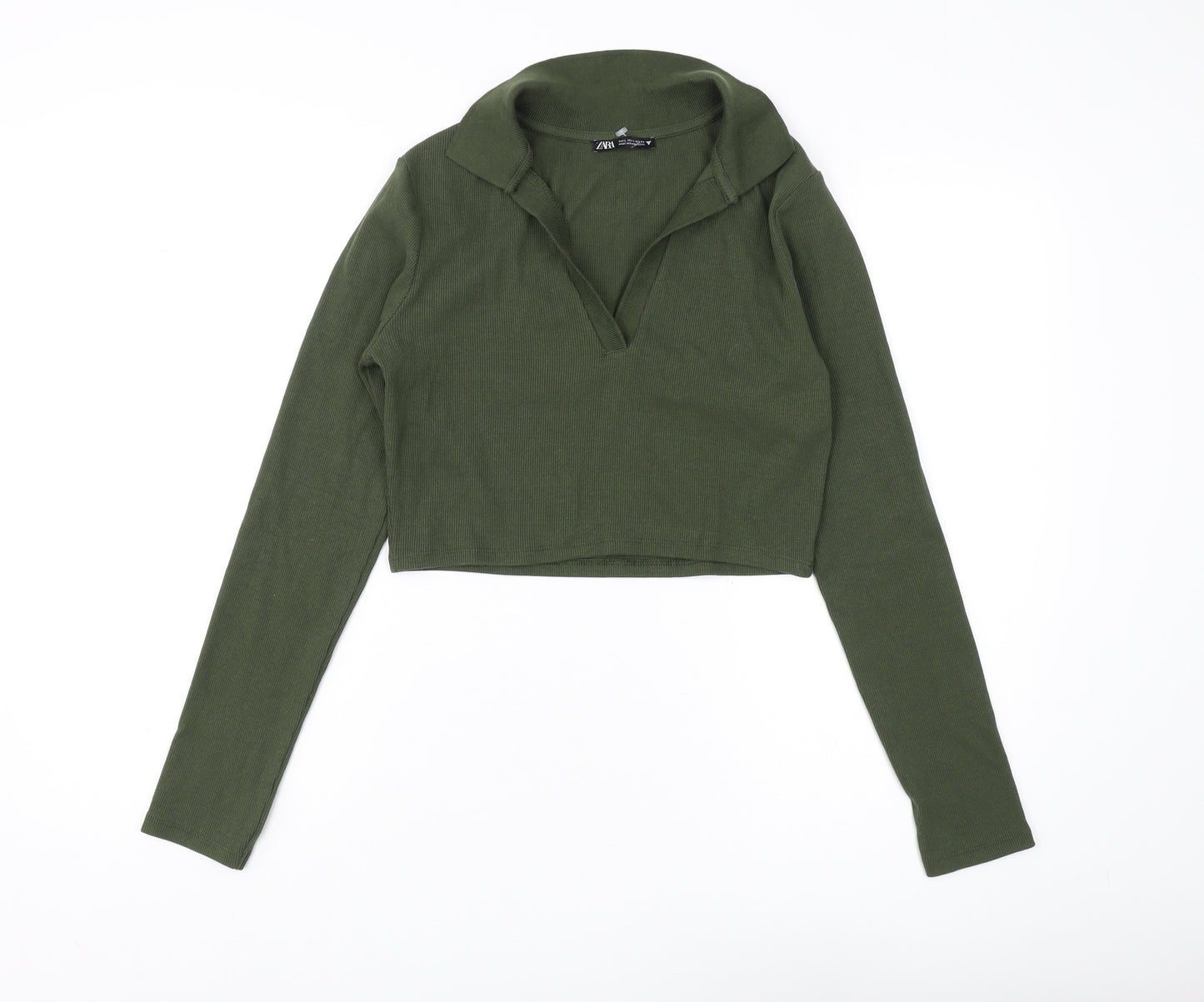 Zara Women's Green Cropped Blouse, Size L