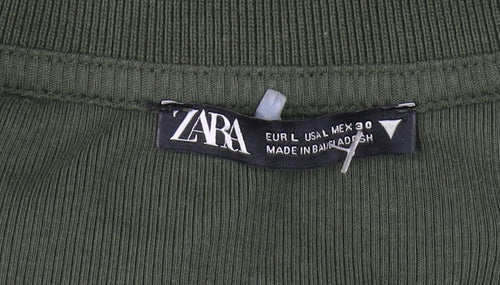 Zara Women's Green Cropped Blouse, Size L