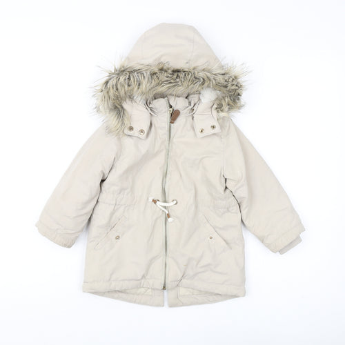 L.O.G.G. Girls Beige Parka 3-4 Years with Faux Fur Hood