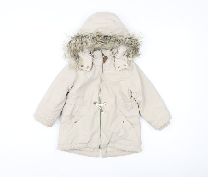 L.O.G.G. Girls Beige Parka 3-4 Years with Faux Fur Hood