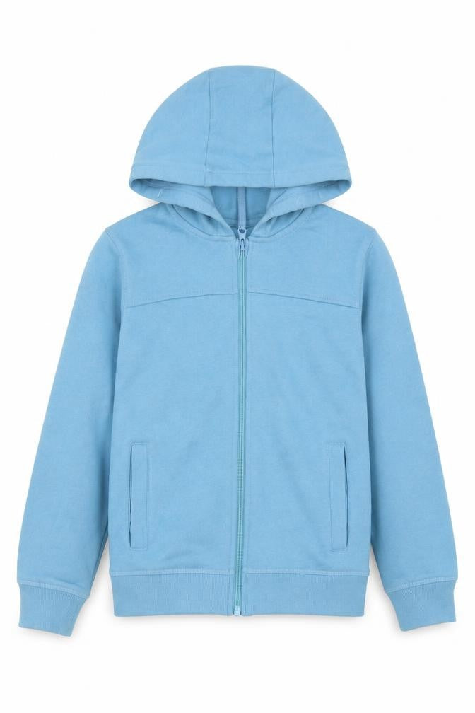 Front view of John Lewis boys’ blue full zip hoodie - 6 years