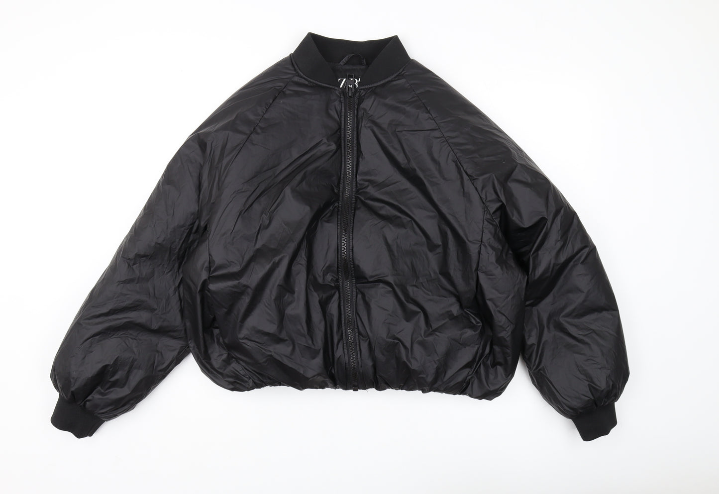 Zara Women's Black Bomber Jacket, Size 12, Casual Style