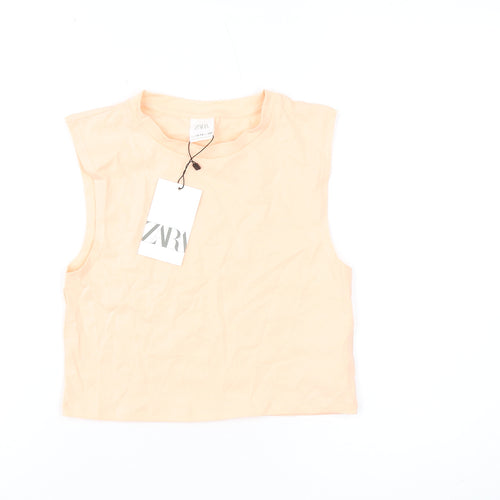 Zara Girls Beige Tank 13-14 Years Sleeveless Crew Neck