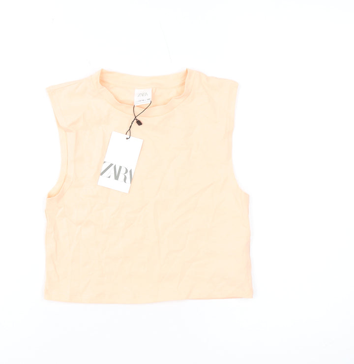Zara Girls Beige Tank 13-14 Years Sleeveless Crew Neck
