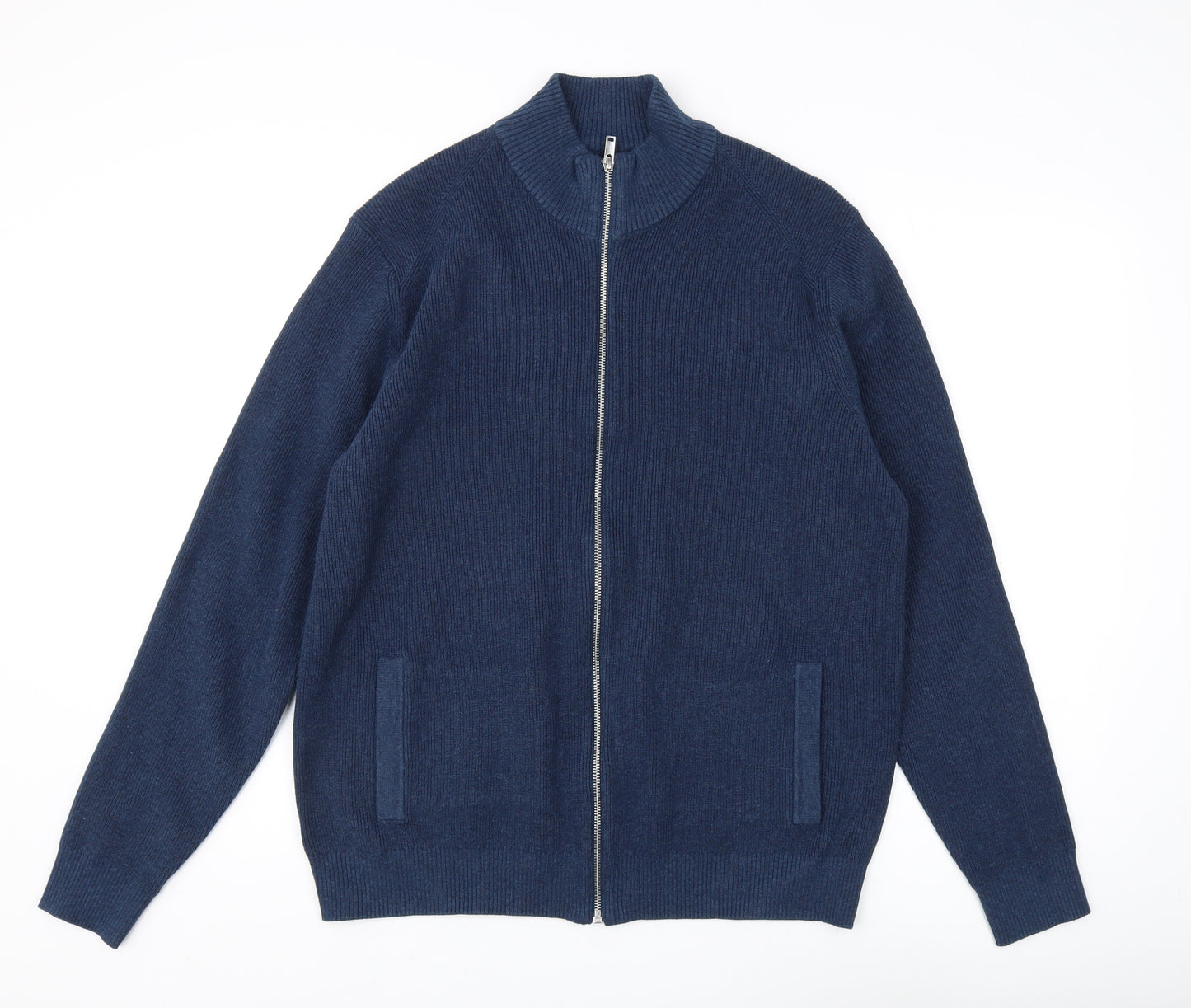 Men's M&S Blue Full Zip Jumper, High Neck, XL, Regular Fit