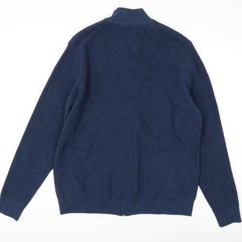 Men's M&S Blue Full Zip Jumper, High Neck, XL, Regular Fit