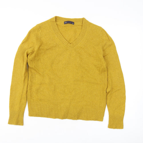 Marks and Spencer Women's Yellow V-Neck Jumper Size 10