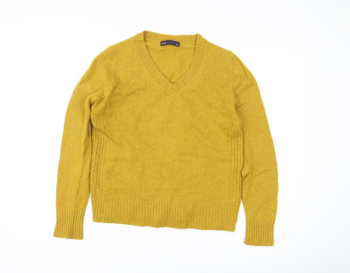 Marks and Spencer Women's Yellow V-Neck Jumper Size 10