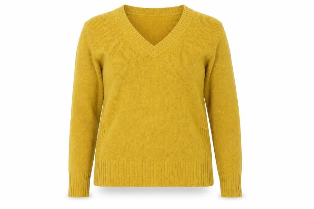 Front view of Marks & Spencer Women's Yellow V-Neck Jumper, size 10