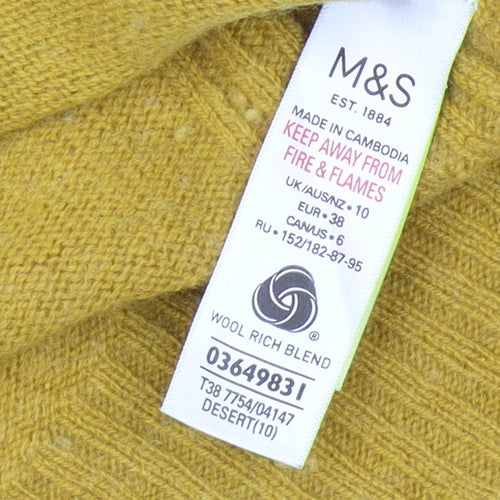 Marks and Spencer Women's Yellow V-Neck Jumper Size 10