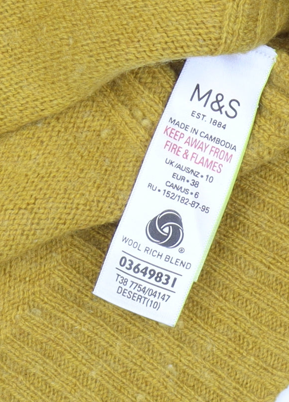 Marks and Spencer Women's Yellow V-Neck Jumper Size 10