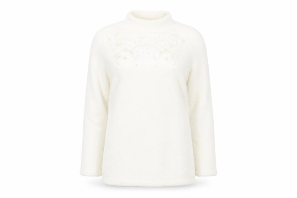 Front view of Savida Women's Ivory High Neck Jumper, size 10