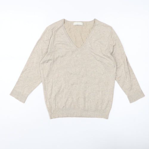 Marks and Spencer Women's Beige V-Neck Pullover in Size 14