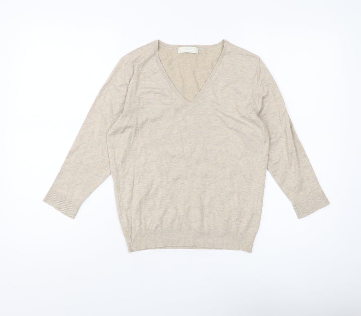 Marks and Spencer Women's Beige V-Neck Pullover in Size 14