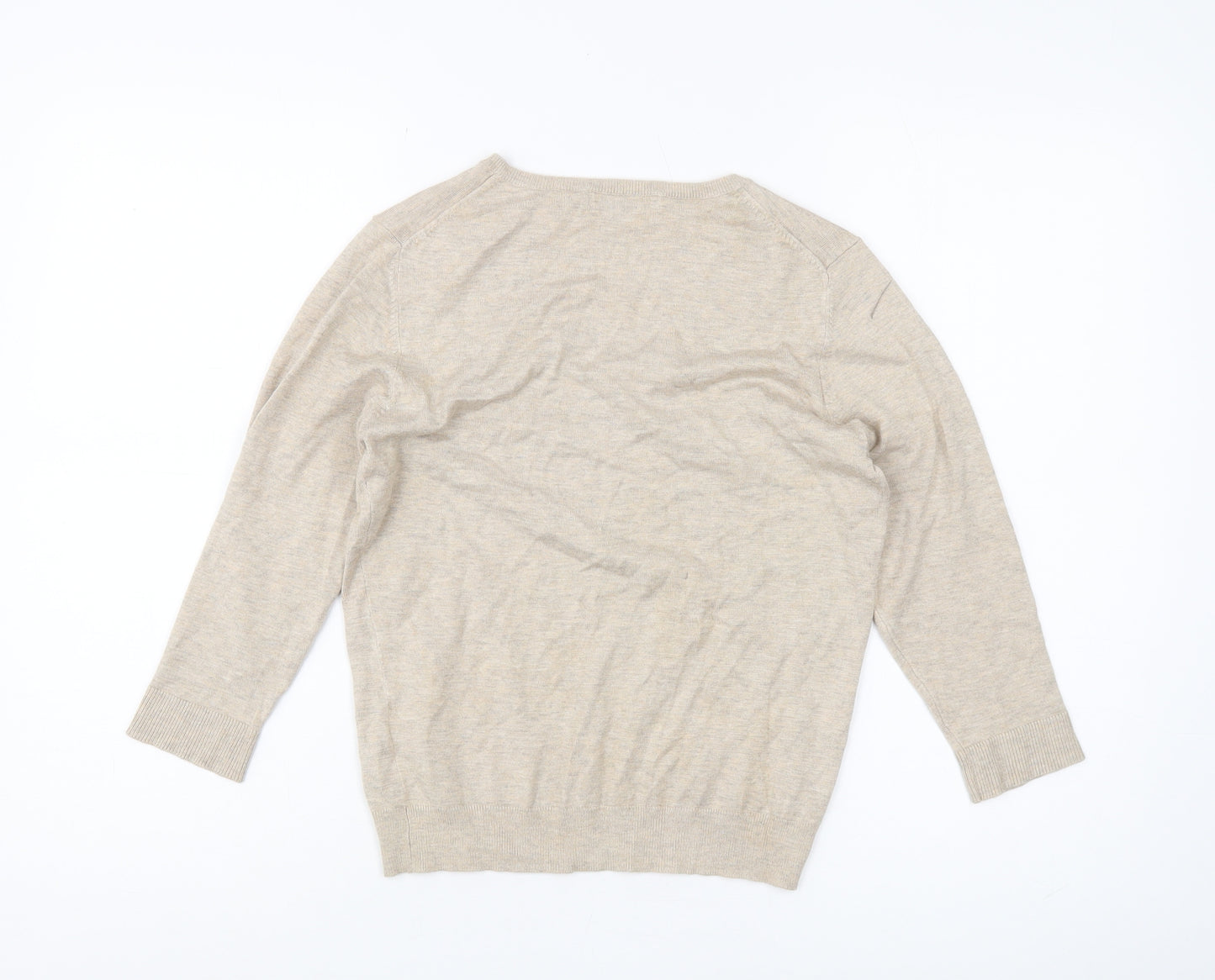 Marks and Spencer Women's Beige V-Neck Pullover in Size 14