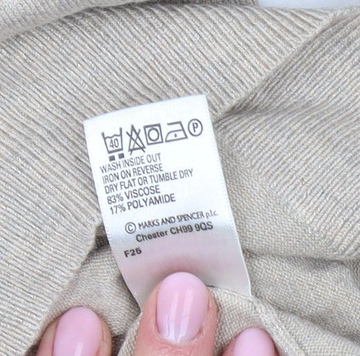 Marks and Spencer Women's Beige V-Neck Pullover in Size 14