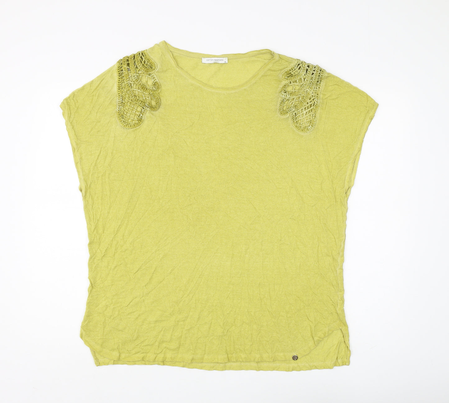 Cotton Brothers Women's Green XL Crochet Accent T-Shirt