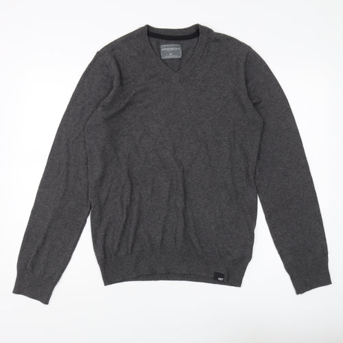 Aeropostale Men's Grey V-Neck Pullover Jumper S