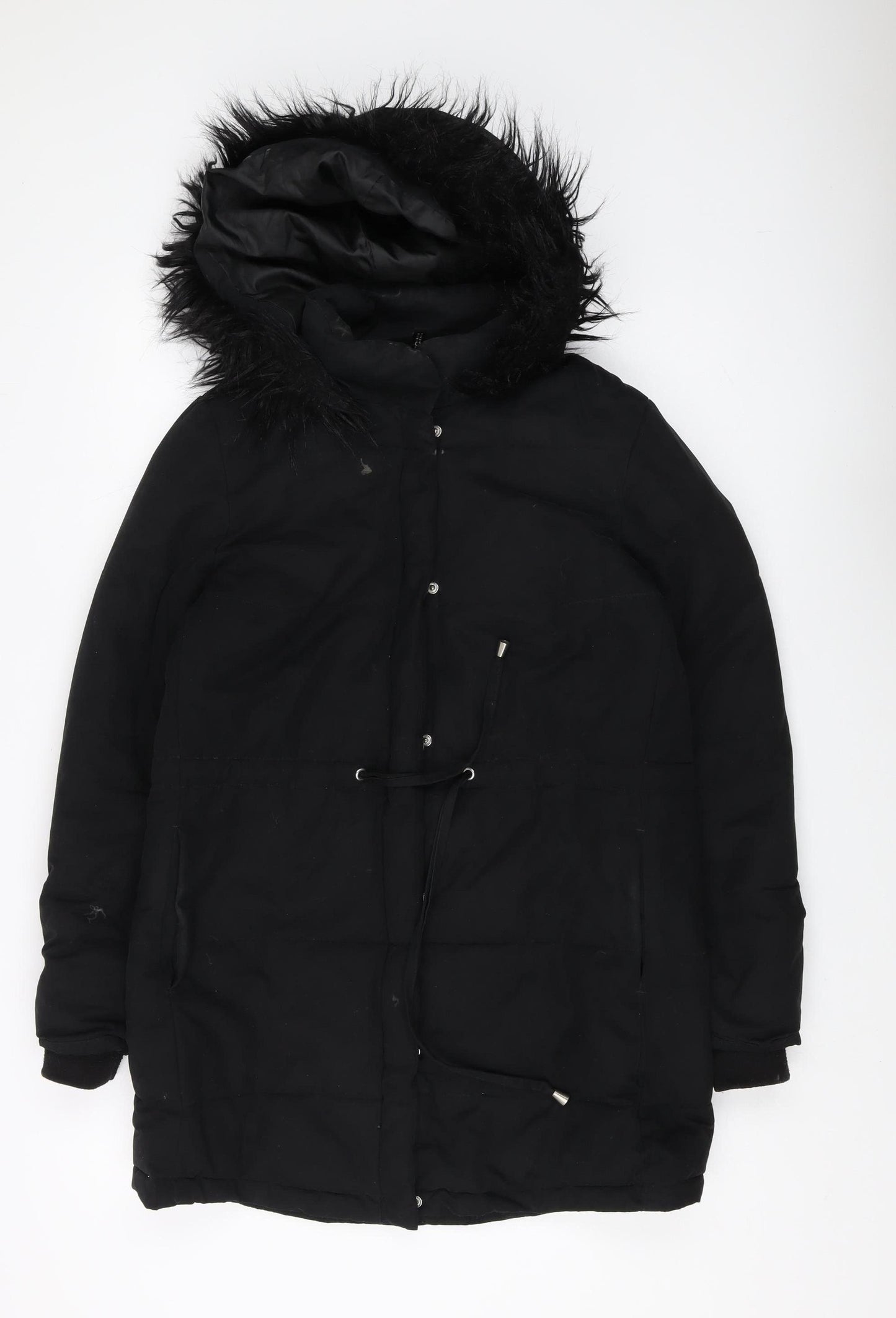 H&M Women's Black Parka with Fur Trim Size 12