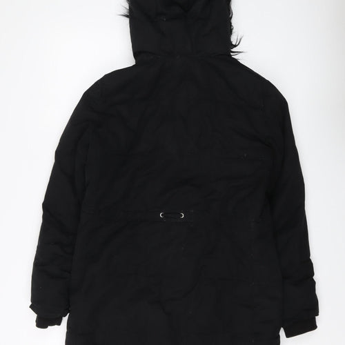 H&M Women's Black Parka with Fur Trim Size 12