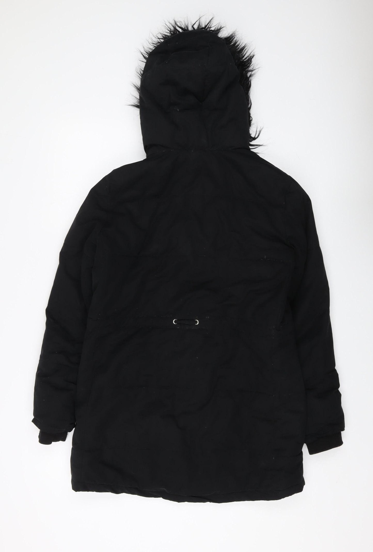 H&M Women's Black Parka with Fur Trim Size 12
