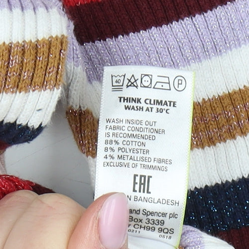 Marks and Spencer Girls Multicoloured Striped Pullover Size 8-9 Years