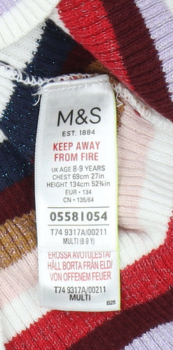 Marks and Spencer Girls Multicoloured Striped Pullover Size 8-9 Years