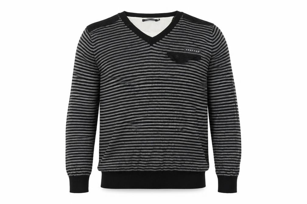 Front view of Crafted Men's Black 2XL V-Neck Striped Jumper