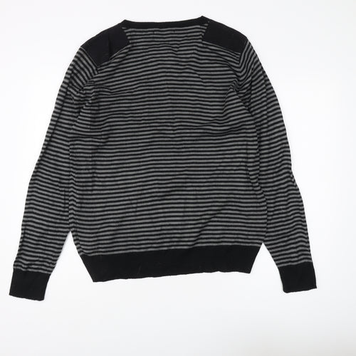 Crafted Men's Black 2XL V-Neck Striped Jumper