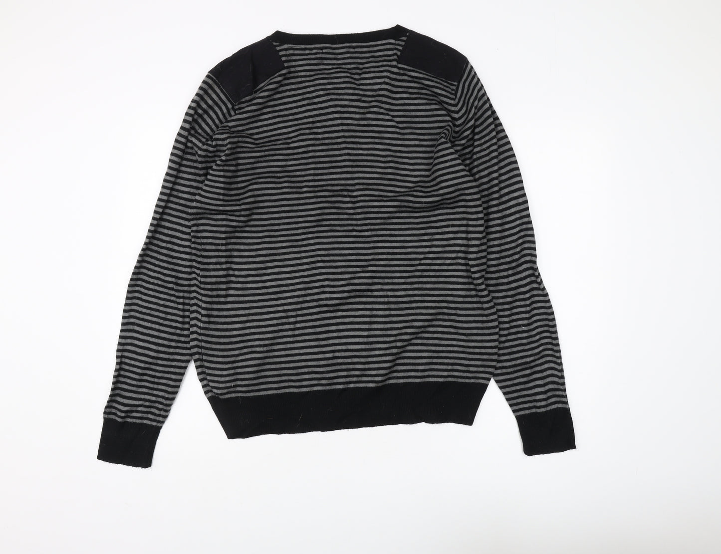Crafted Men's Black 2XL V-Neck Striped Jumper