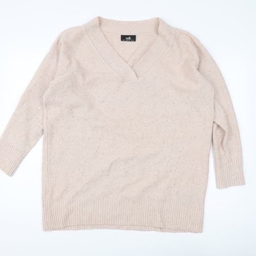 Wallis Women's Beige V-Neck Pullover Jumper - M