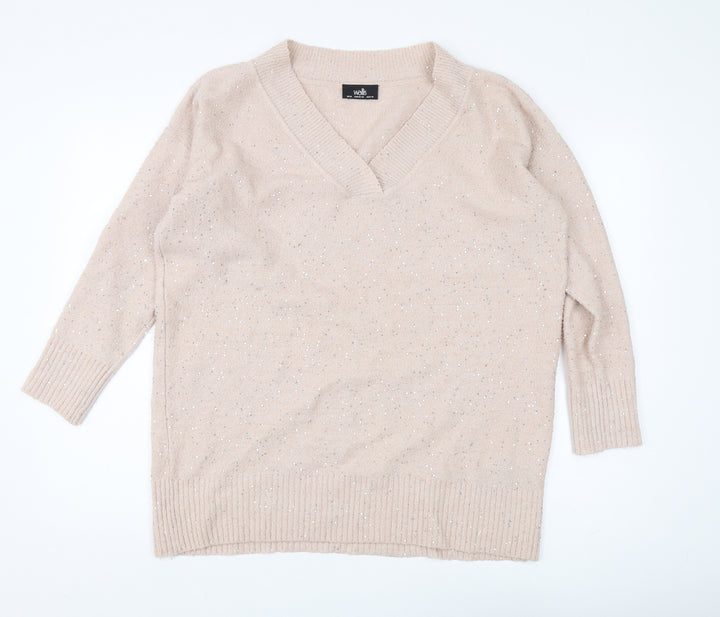 Wallis Women's Beige V-Neck Pullover Jumper - M