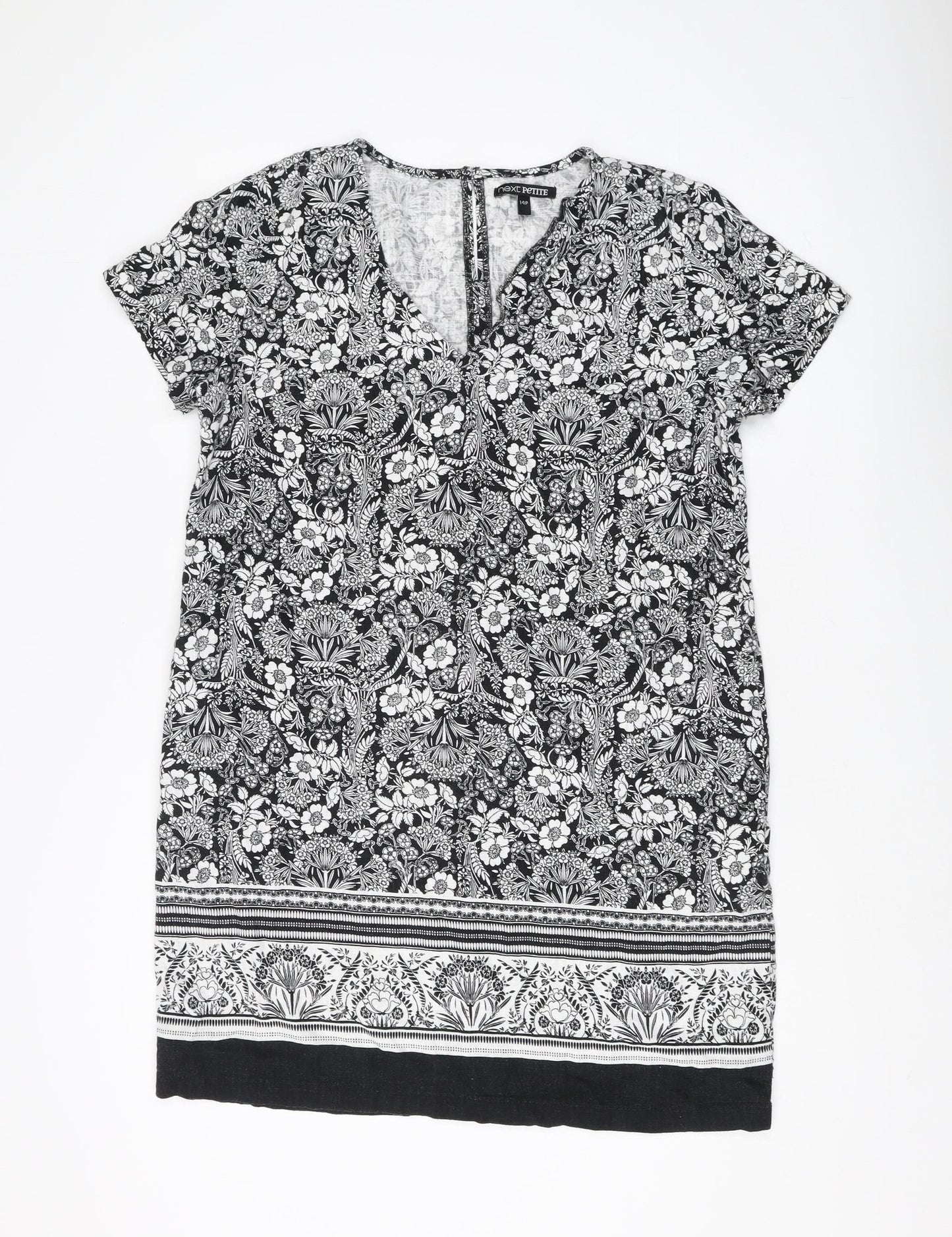 Next Women's Black Floral Petite Shift Dress Size 14P