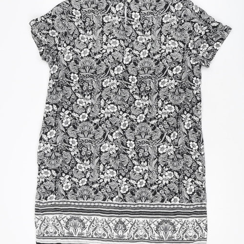 Next Women's Black Floral Petite Shift Dress Size 14P