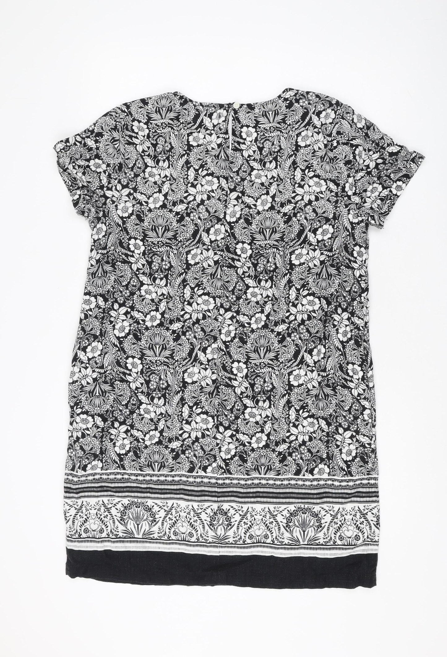 Next Women's Black Floral Petite Shift Dress Size 14P