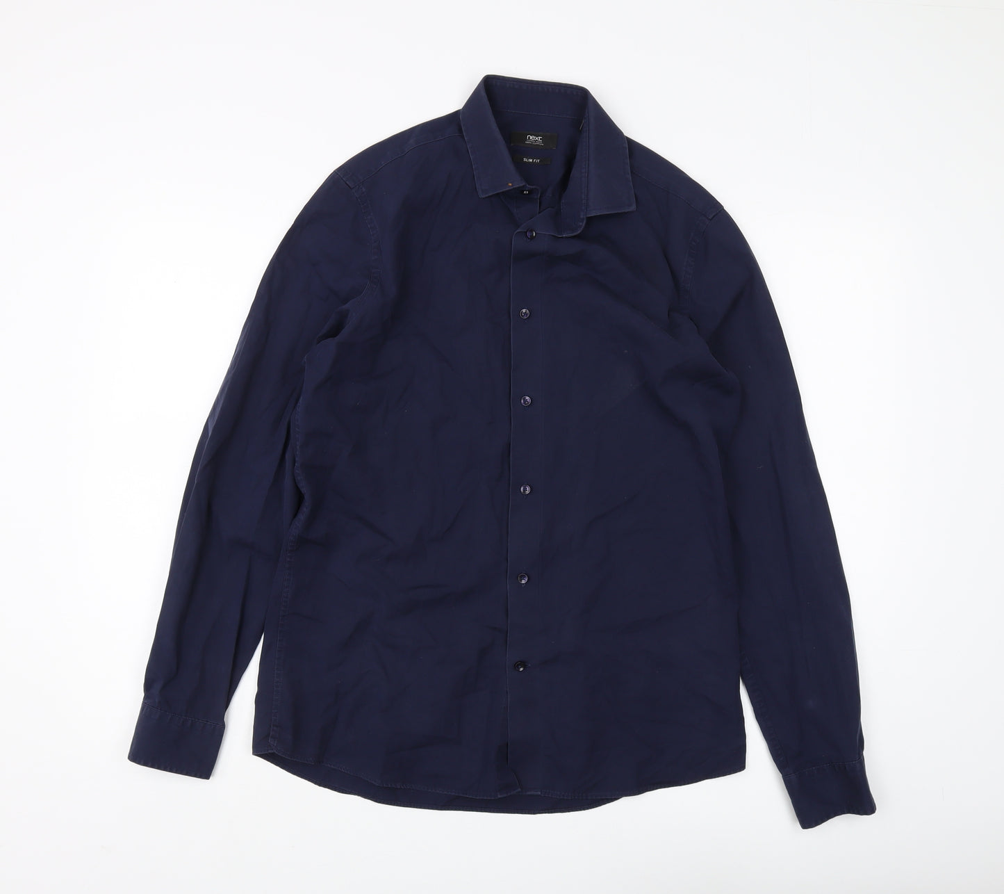 Next Men's Blue Slim Fit Button-Up Shirt Size 15.5