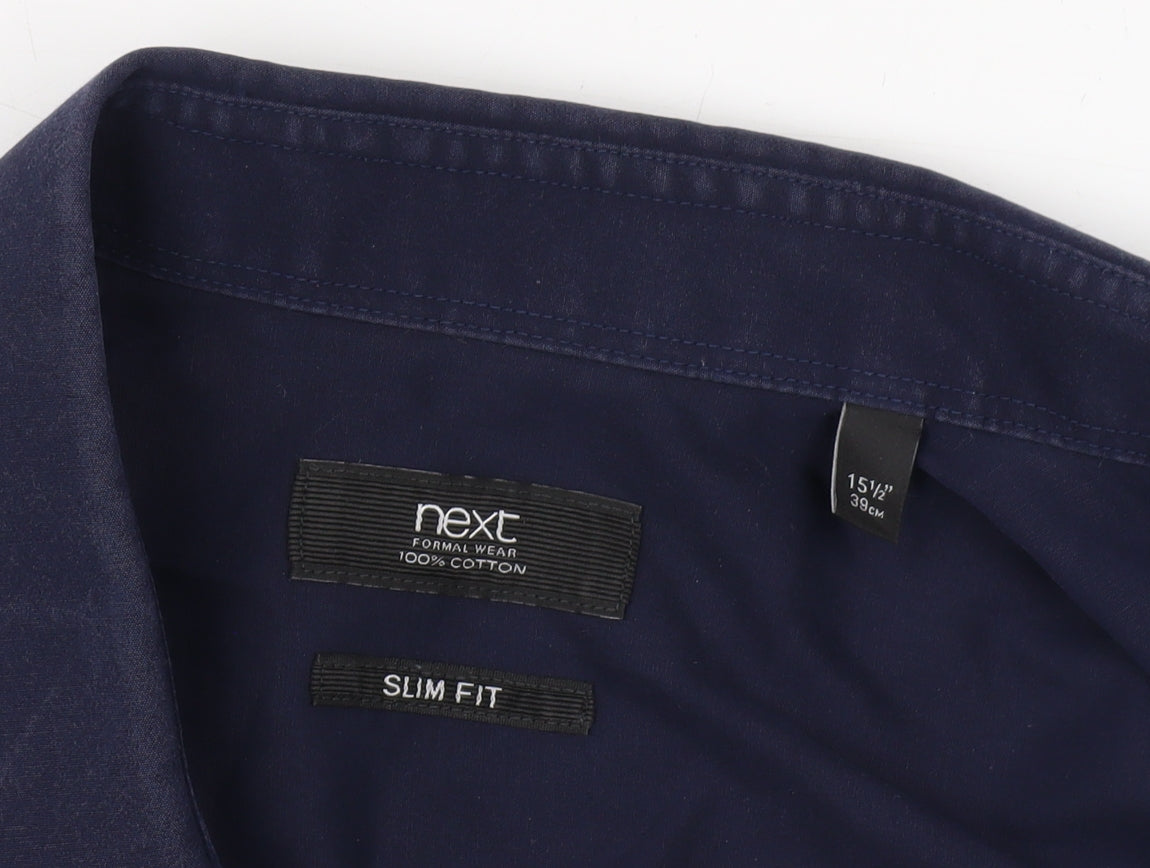 Next Men's Blue Slim Fit Button-Up Shirt Size 15.5