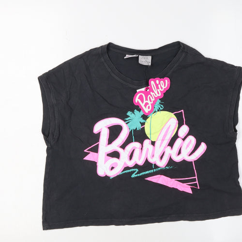 Barbie Girls Black Cropped T-Shirt 11-12 Years Graphic Logo