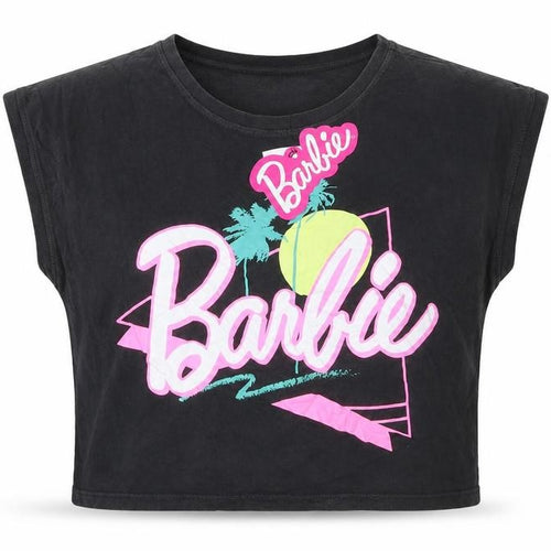 Barbie Girls Black Cropped T-Shirt 11-12 Years Graphic Logo