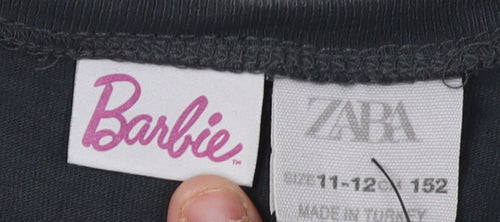Barbie Girls Black Cropped T-Shirt 11-12 Years Graphic Logo