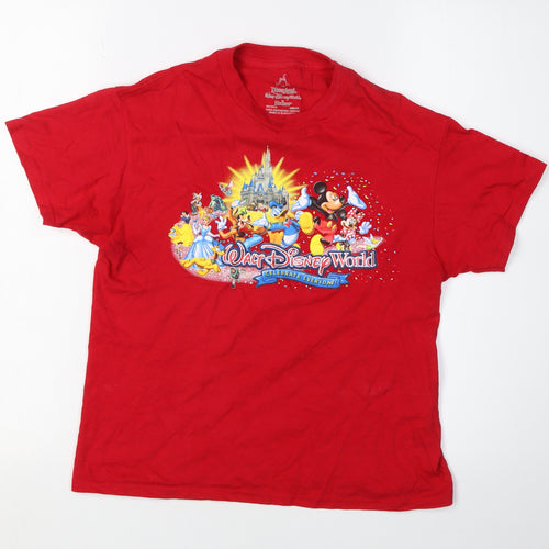 Disney Girls Red T-Shirt, Size M Cartoon Graphic, Cotton