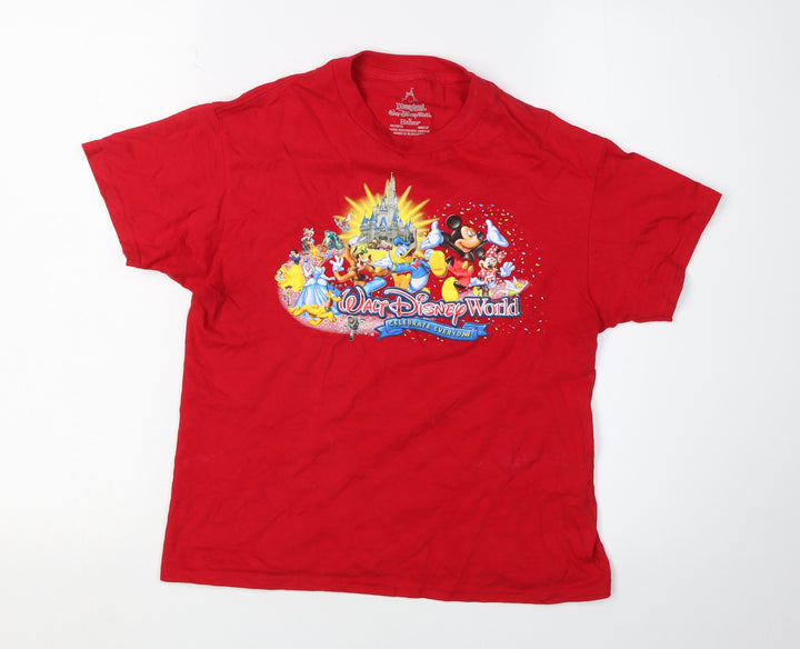 Disney Girls Red T-Shirt, Size M Cartoon Graphic, Cotton