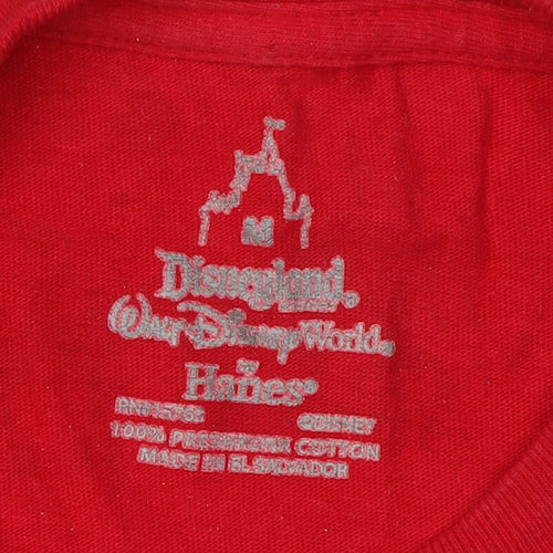 Disney Girls Red T-Shirt, Size M Cartoon Graphic, Cotton