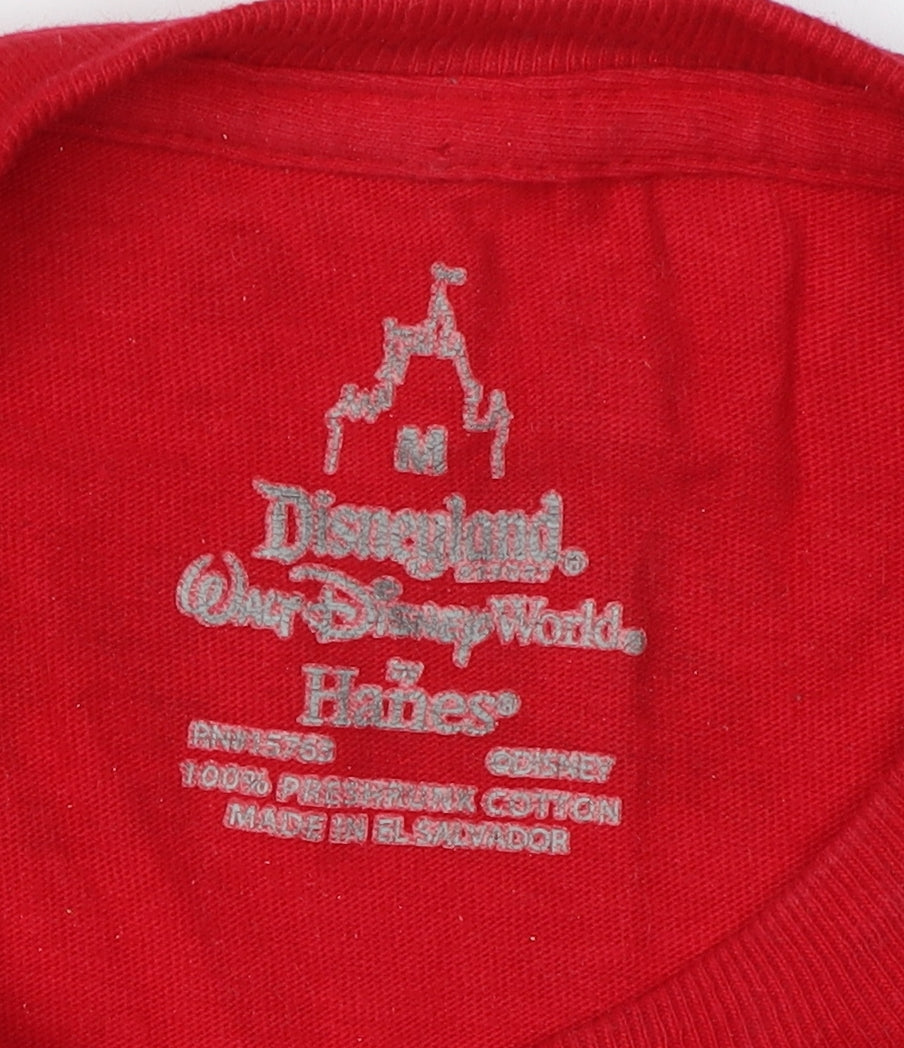 Disney Girls Red T-Shirt, Size M Cartoon Graphic, Cotton